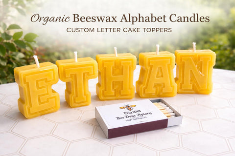Organic Beeswax Alphabet Candles, Custom Letter Cake Topper