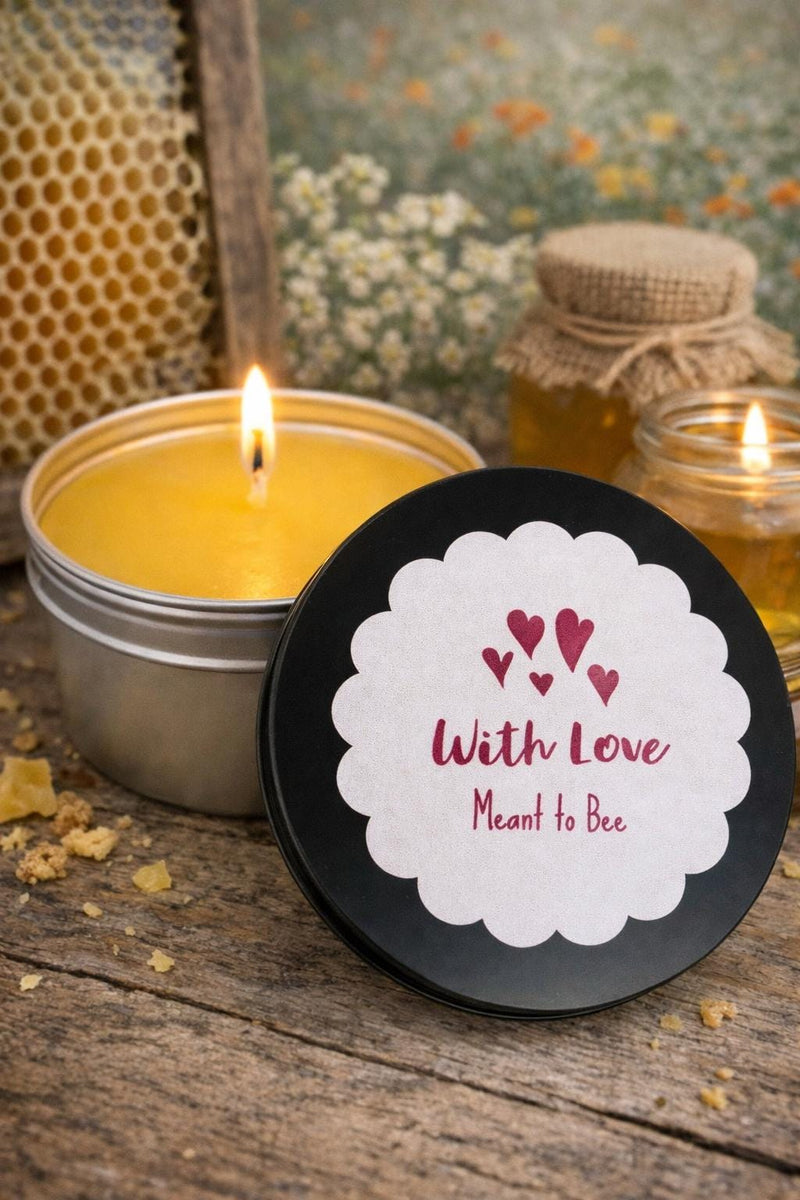 Meant to Bee Candle, Valentine Bee Favor, Beeswax Tin Candle Gift, Bridal Shower Bee in Love