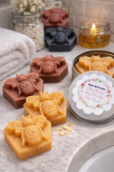 Bee Gift Soap Scented in a Bee Kind/Humble/Sweet Travel Tin, Made With Love Labeled Sticker, Love is Sweet