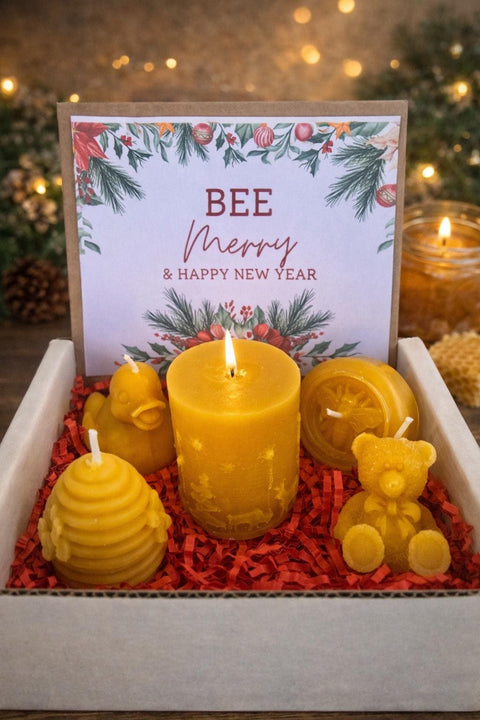 Christmas Beeswax Candle Gift Set, Holiday Bee Gift Box, Candle Gift Set
