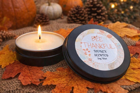 Honey Scented Fall Candle, Bee Thankful Thanksgiving Favor, Soy Travel Candle Gift