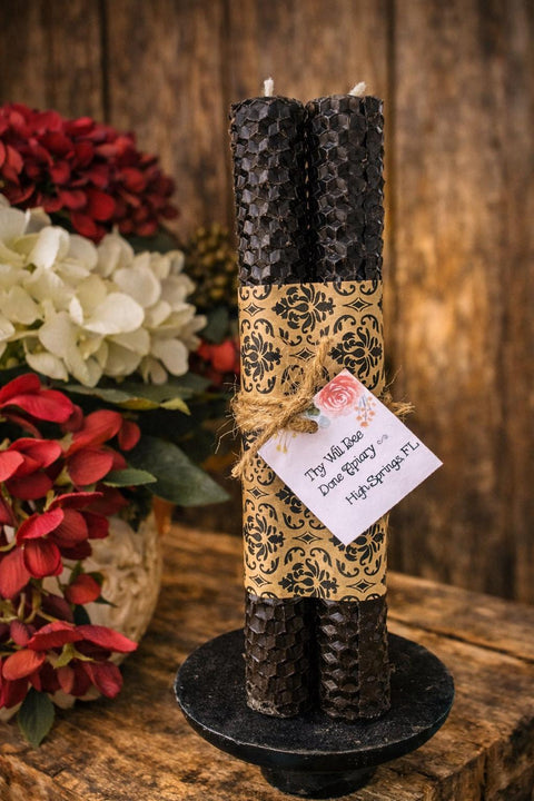 Pair Black Beeswax Taper Candles, Black Natural Candlesticks, Bee Wax Candle, Black Organic Candle