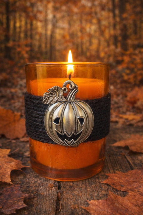 Pumpkin Beeswax Jar Candle, Glass Pumpkin Candle, Halloween Candle, Jack O Lantern Candle