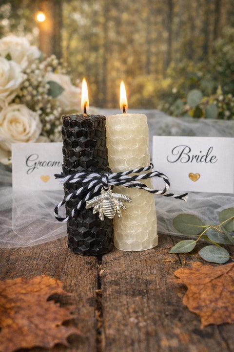 Wedding Shower Candle Favors, His and Her Beeswax Rolled Candles, Bridal Shower Table Decor, Rehearsal Dinner Plate Decoration