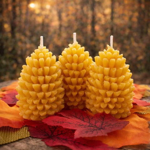 Set of 3 Pine Cone Candles, Beeswax Fall Candle, Autumn Pinecone Candle, Fall Tiered Tray Decor, Non Toxic Candle Thanksgiving Table Decor