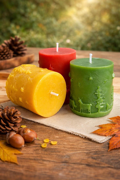 Christmas Beeswax Pillar Candle, Christmas Bee Gift, Non Toxic Holiday Candles, Holiday Beeswax Candle, Christmas Dinner Table Decor Candle