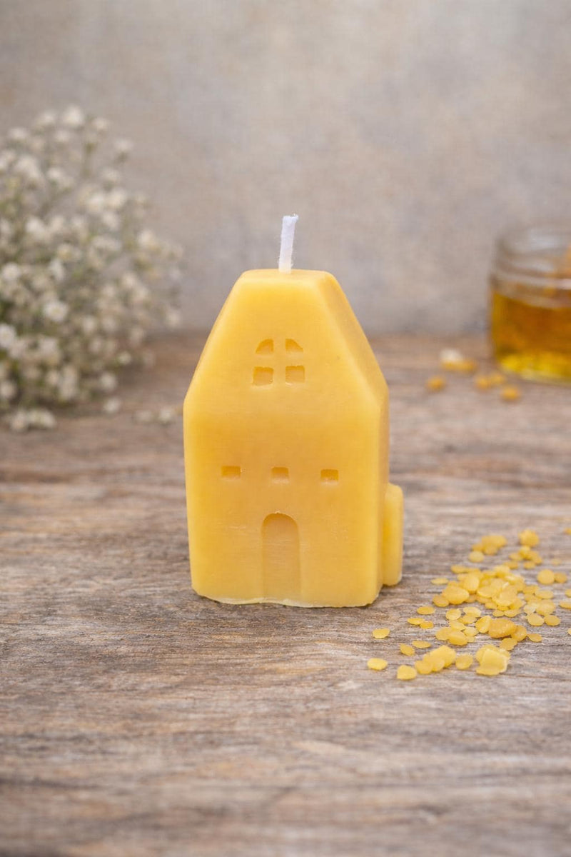 Pure Beeswax Tiny House Candle, New Home Gift, Cottage Woodland Candle, Miniature Village House Candle