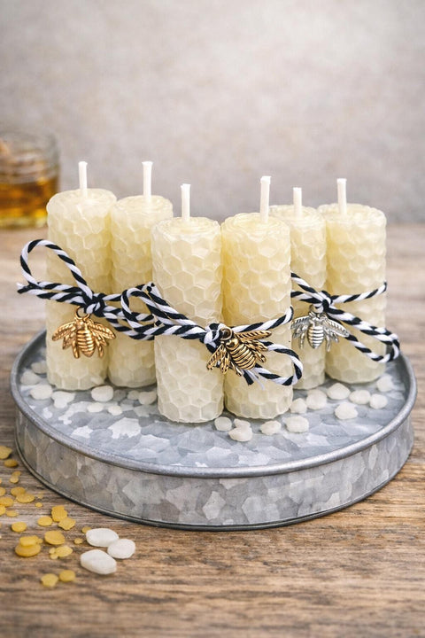 Rolled Beeswax Candle Favors, Ivory Bee Party and Shower Candle Favors, Mini Chime Candles, Table Favors, Bumblebee Shower