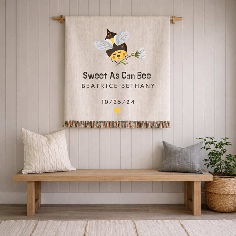 Personalized Baby to Bee Blanket, Sweet As Can Bee Nursery Crib Blanket, Custom Baby Blanket, Baby Keepsake Gift, Newborn Statistics Gift