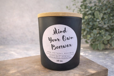 Beeswax Non-Toxic Luxury Candle, Unscented Organic Candle, Bee Gift, Mind Your Own Beeswax Unique Candle Gift