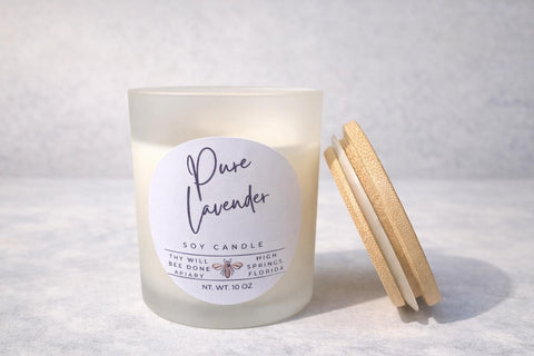 Lavender Candle, 10oz Hand Poured Luxury Soy Candle, Glass Luxe Candle, Vegan Candle, Florida Gift, Honey Bee Theme Gift