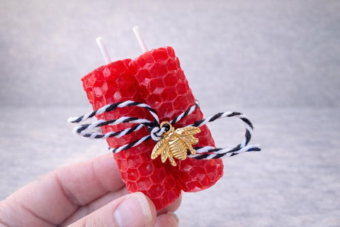 Beeswax Rolled Candles, Red Christmas Candles, Bee Party and Shower Candle Favors