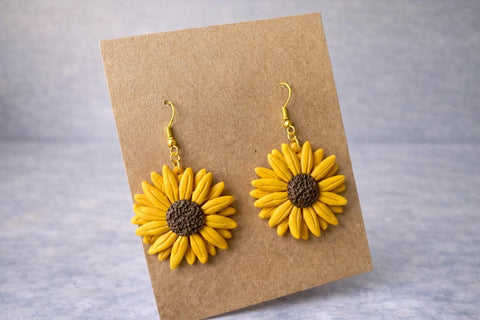 Sunflower Gift Earrings, Sunflower Clay Polymer Earrings with Honey, Bee Gift for Women, Sunflower Lover Jewelry