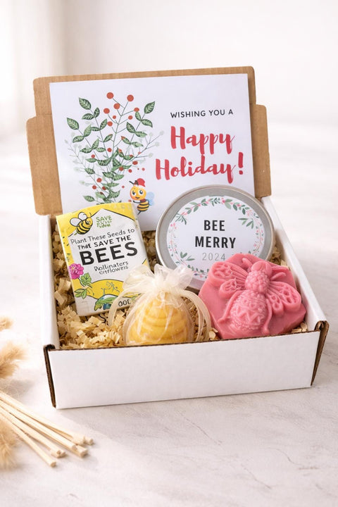 Happy Holidays Gift Box | Christmas Bee Gift Basket | Bee Lover Gift | Holiday Honey Gift | White Elephant Gift | Save the Bees Gift
