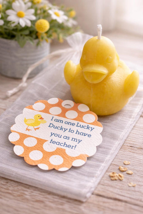 Lucky Ducky Beeswax Candle | Teacher Appreciation Gift | Duck Candle | Teacher Gift Basket | One Lucky Ducky | Beeswax Teacher Gift
