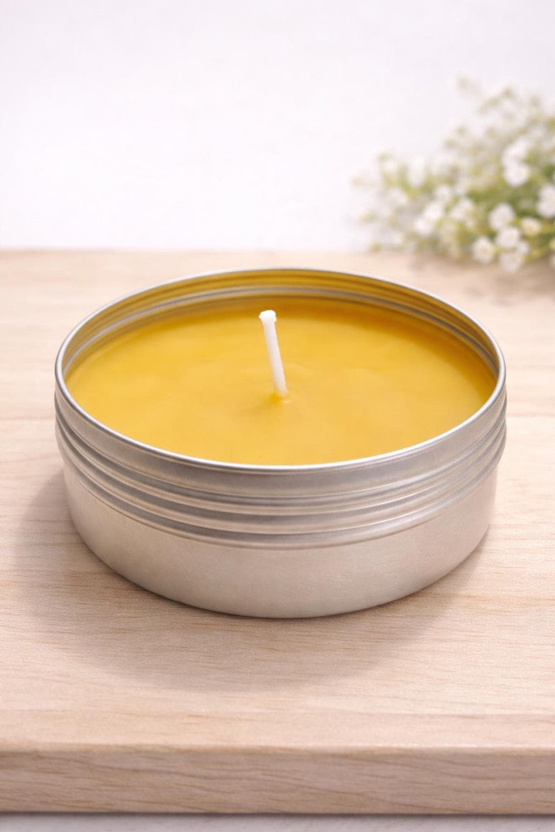 Private Label Beeswax Candle, Unmarked Pure Beeswax Travel Tin Candle No Label, No Label Beeswax Candle