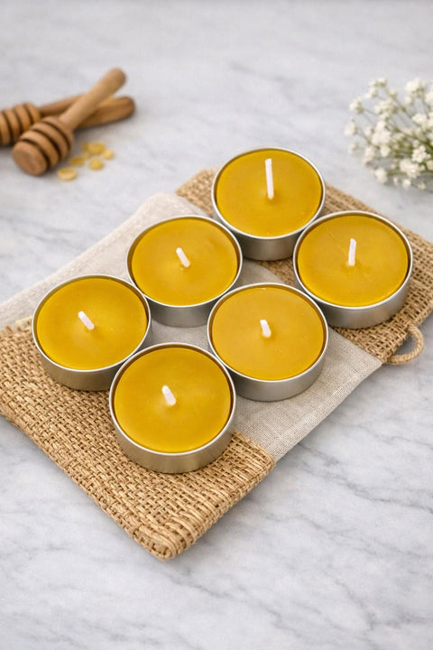 Beeswax Tealights Pack, Natural Unscented Tea Light Candles, Bulk Tea Lights, Clean Burn Organic Candles