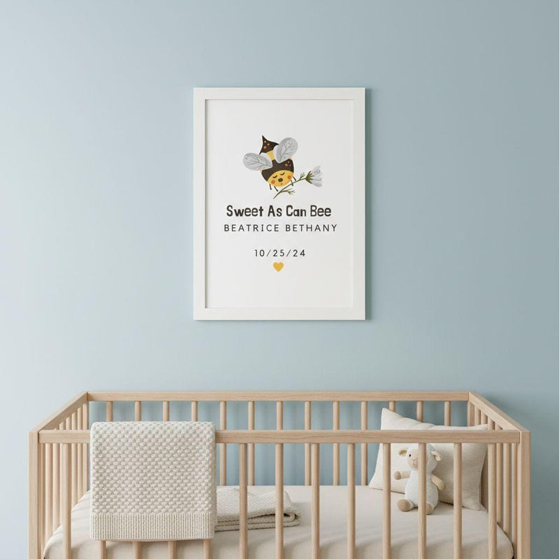 Personalized Baby Bee Wall Art, Bumblebee Baby Nursery, Honeybee Baby Room, Bee Art Poster, Custom Nursery Wall Hanging