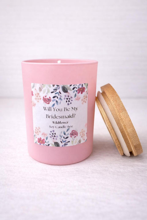 Bridesmaid Proposal Candle | Will You Be My Bridesmaid | Pink Floral Candle | 6oz Soy Candle | Maid of Honor Gift | Bridesmaid Gift Box