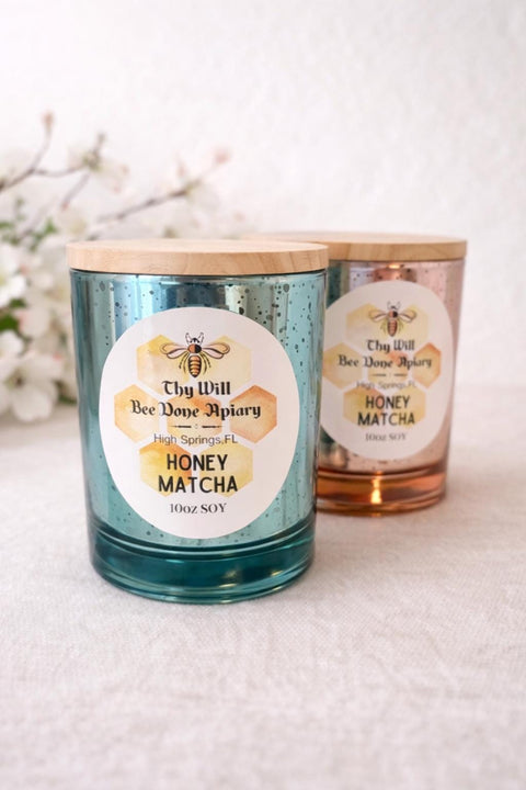 Matcha Bergamot Glass Candle, Mercury Glass 10oz Soy Vegan Luxury Soy Candle, Florida Gift, Tea Theme Gift