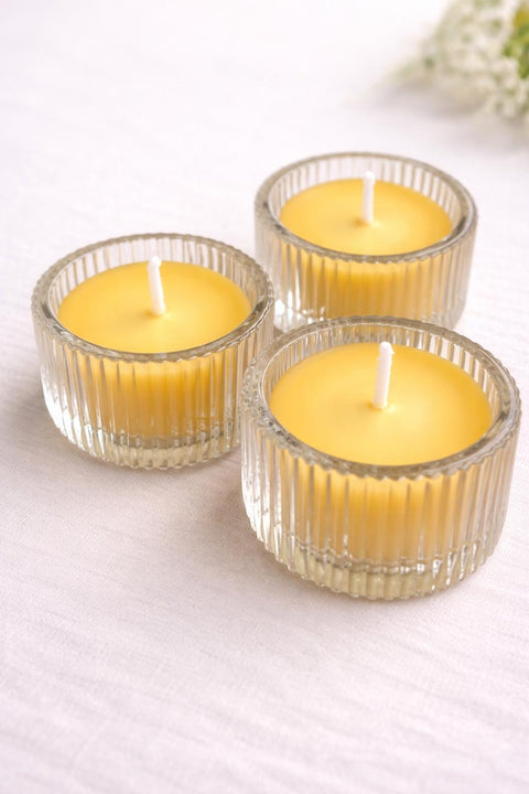 Glass Tea Light Candle, Beeswax Tealight Candles, Glass Votive, Natural Candle Beeswax Table Decor