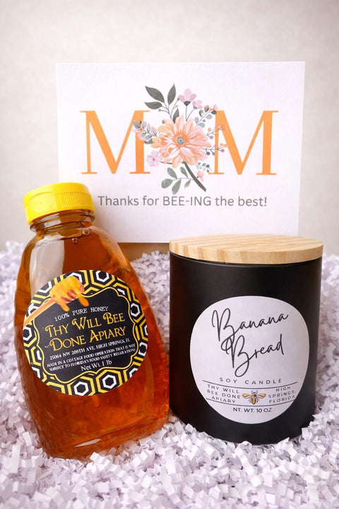 Bee Themed Gift Box for Mom, Honey & Candle Gift Set, Mother’s Day Gift, Mom Birthday Gift, Self Care Gift Box