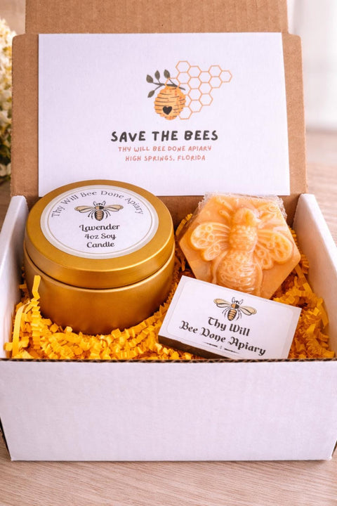 Bee Lover Gift Box with Soap and Candle, Bee Themed Self Care Gift