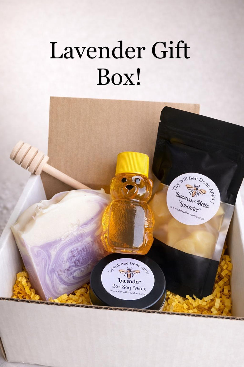 Lavender Spa Gift Box with Honey, Candle and Soap, Bee Themed Relaxation Gift Set