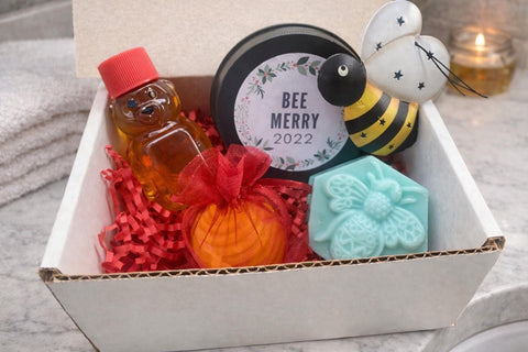 Bee Christmas Gift Box | Honey Bear Candle Soap Set | Bee Lover Gift | Stocking Stuffer | Holiday Gift Set | Christmas Honey Gift