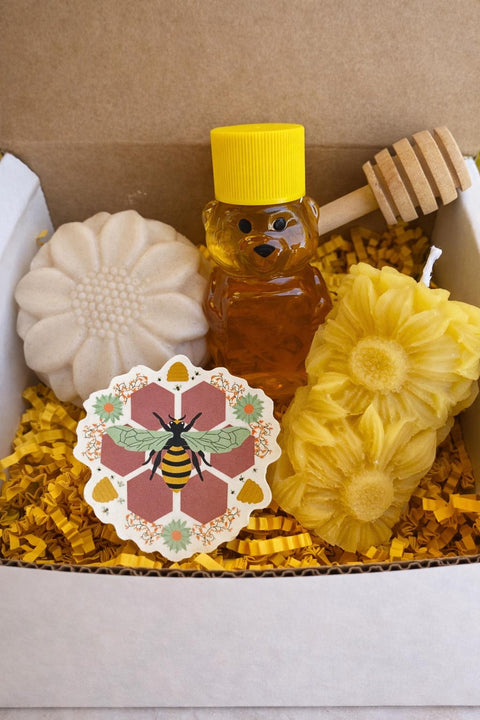 Sunflower Bee Gift Box with Honey Candle and Soap, Friendship Gift