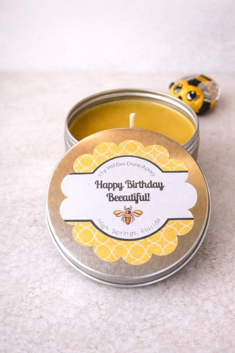 Bee Birthday Candle Gift | Beeswax Candle in Tin | Honey Bee Birthday Gift | Handmade Beeswax Candle | Bee Gift for Her