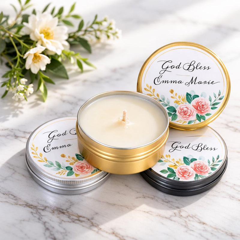 Personalized Baptism Candle Favors | First Communion Favor | Bulk Baptismal Candles | Baby Shower Favor | Soy Candle Party Favor