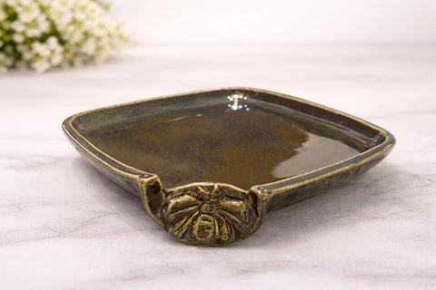 Bee Soap Dish and Honey Infused Soap Gift Set, Self Draining Soap Dish with Soap, Bee Kitchen Bath Decor, Bee Lover Gift