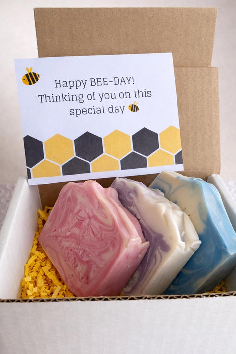 Birthday Bee Gift Box, Honey Soap Gift Set, Handmade Honey Soap Trio, Bee Lover Birthday Gift