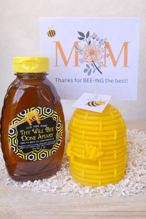 Bee Gift Box for Mom | Raw Honey and Beeswax Candle Set | Mother's Day Gift | Grandma Gift | Florida Honey Gift | Honey Bee Gift Set