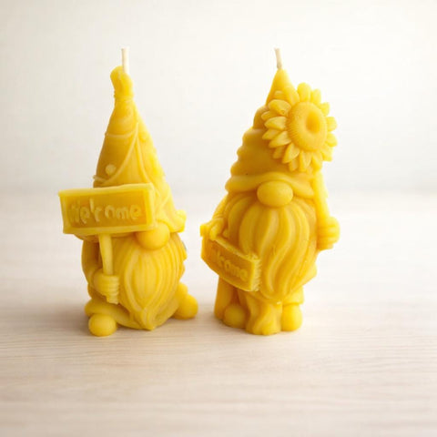 Gnome Lover Beeswax Candle | Sunflower Lover Gift | Welcome Home Gift | Honey Bee Candle | New Home Gift