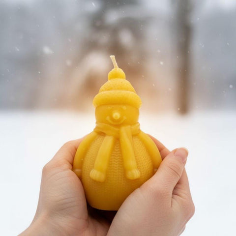 Snowman Beeswax Candle | Pure Beeswax Christmas Candle | Handmade Holiday Candle | Natural Beeswax Novelty Candle | Cute Christmas Gift