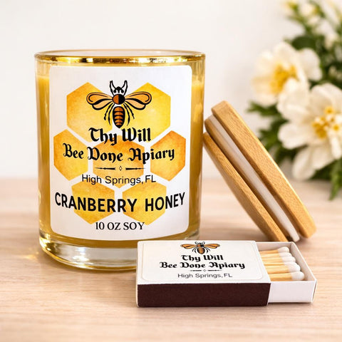 Cranberry Honey Candle | Luxury Soy Candle | Bee Candle Gift | Vegan Candle | Non-Toxic Glass Candle