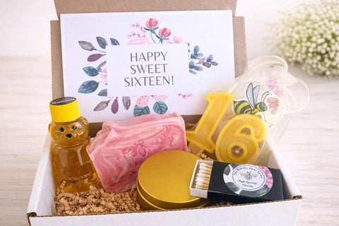 Sweet Sixteen Bee Gift Box with Honey Candle Soap, Teen Birthday Gift